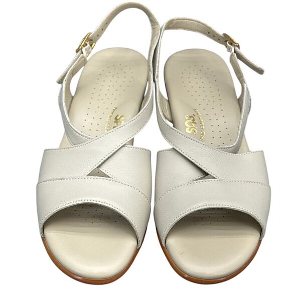 SAS Tri Pad Comfort Caress Cross Strap White Leather Wedge Sandal Women 8.5N - Picture 2 of 7